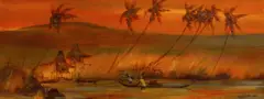 Romeo V. Tabuena, Water scene with villagers, oil on board