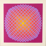 Victor Vasarely, Untitled (Violet/Orange Composition); Untitled (Blue/Green/Red Composition), c. 1970, Screenprints in colors, each signed in pencil and numbered 119/200 and 220/250, respectively