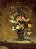 A still life with marguerites and other flowers in a glass vase by French School, oil on canvas, sold Mar 2013
