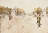 Georges Stein, A Parisian boulevard, watercolor on paper
