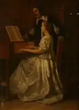Eugène Fichel, The piano lesson, oil on panel