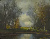 Arnold Marc Gorter, Cattle resting near a pond, oil on canvas