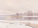 Axel Lindman, A winter lake scene, oil on canvas