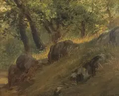 Ivan Shishkin, A study of a forest clearing, oil on board