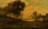 Patrick Vincent Berry, A wooded landscape with cattle watering in a pond, oil on canvas