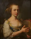 French School, A portrait of a young woman with a tambourine, oil on canvas