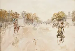 Georges Stein, A Parisian boulevard, watercolor on paper