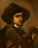 A boy with a violin by Italian School, oil on canvas, sold Jan 2013