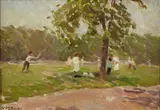 Edouard Vysekal, Children playing, oil on canvas affixed to board