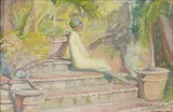 Minnie Rachel Lazarus, Woman sitting on steps, oil on canvas