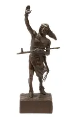 Standing Indian with arm raised by Charles Marion Russell, bronze with dark brown patina, sold Jan 2013