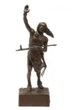 Standing Indian with arm raised by Charles Marion Russell, bronze with dark brown patina, sold Jan 2013
