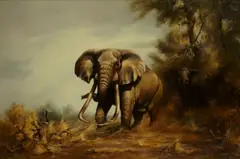 Douglas Van Howd, Elephants, oil on board