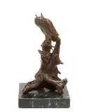 Owl on a stump by Charles Marion Russell, bronze with brown patina on a marble base, sold Jan 2013