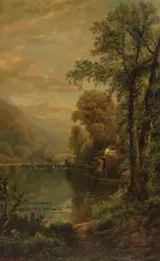 Edmund Darch Lewis, A wooded river scene, oil on canvas