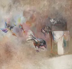 (n & a) Reginald Pollack, Birds and Cat, 1963, oil on canvas