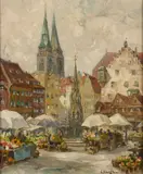 Constantine Kluge, Marché aux fleurs, oil on canvas