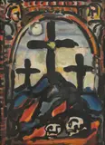 Georges Rouault, Les Trois Croix, from Les Fleurs du Mal (C./R. 283 b), 1938, Aquatint in colors on Montval paper