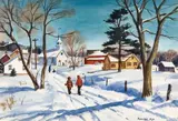 Ranulph Bye, Figures walking in snow, watercolor and pencil on paper