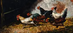 Elliot Clark, Barnyard Race, Dinner Time: A pair, oil on panel