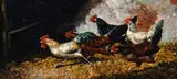 Elliot Clark, Barnyard Race, Dinner Time: A pair, oil on panel