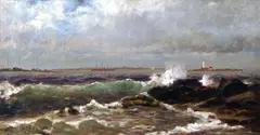 William Halsall, Seascape with Lighthouse, oil on canvas
