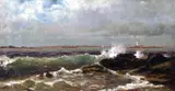 William Halsall, Seascape with Lighthouse, oil on canvas