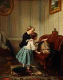 Children playing by American School, oil on board, sold Oct 2012