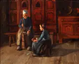 French School, 19th century, Churning butter