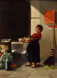 Charlotte Lontrein, Girl with Tray, oil on panel