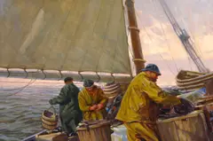 Don Stone, Men on Fishing Boat, oil on canvas