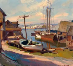 Harbor by Emile Albert Gruppe, oil on canvas, sold Oct 2012