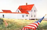 Peter Poskas, Porch Flag, Monhegan Light, oil on panel