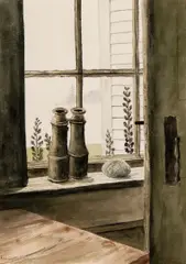 Ann Wyeth McCoy, Maine Window, pencil and watercolor on paper