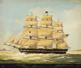 American School, 19th Century, A clipper ship of the Black Ball Line under full sail, oil on canvas