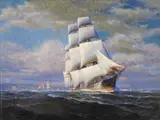 Sailing ship under full sail by Vivian Fosythe Porter, oil on canvas, sold Oct 2012
