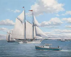 The Rockland windjammer Heritage by Charles F. Kenney, oil on canvas, sold Oct 2012