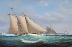Shane Couch, America and Maria racing in New York Harbor, oil on canvas