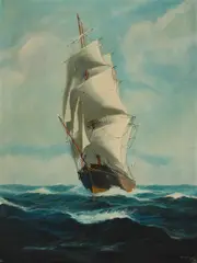Ship at Sea by T. Bailey, oil on canvas, sold Oct 2012