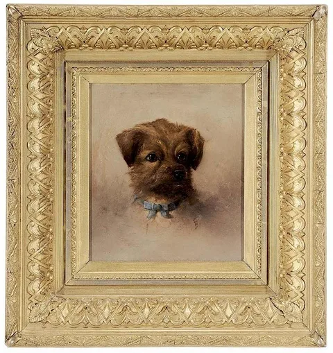 Terrier with Blue Bow by Franklin Dullin Briscoe, oil on card, sold May 2016