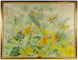 Le Pho, Woman in a Garden with Birds of Paradise, Philadendrons and Summer Flowers