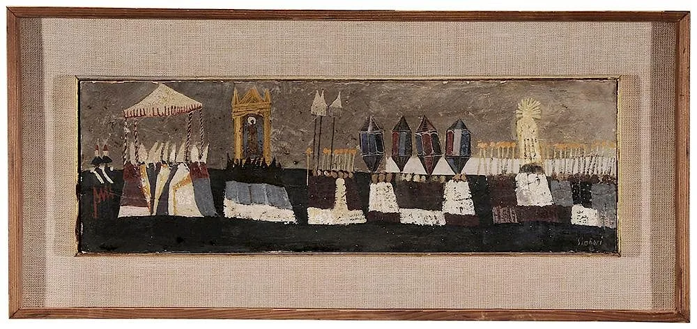Processional by Nicola Simbari, 1952, oil on canvas laid on fiberboard, sold Nov 2015