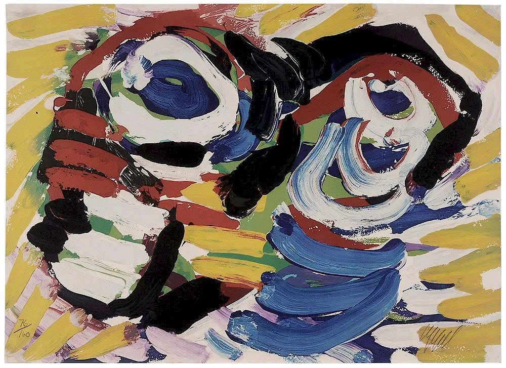 Abstract Composition by Karel Appel, color lithograph on paper, sold Nov 2015