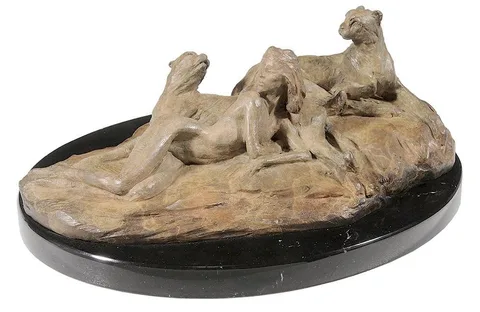Cheetahs with Nude by Richard MacDonald, 1996, patinated bronze on black marble, sold Nov 2015