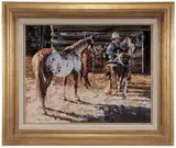 Jason Rich, End of the Day, a cowboy unsaddling the horses
