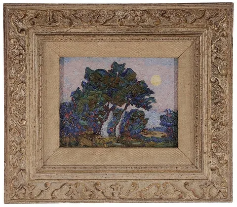Birger Sandzén, Early Moon, Cottonwood Grove, 1922, oil on fiberboard
