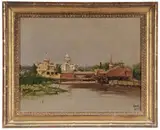Gilbert Gaul, View of a City, likely Hackensack, New Jersey (Bergen County courthouse and jail)