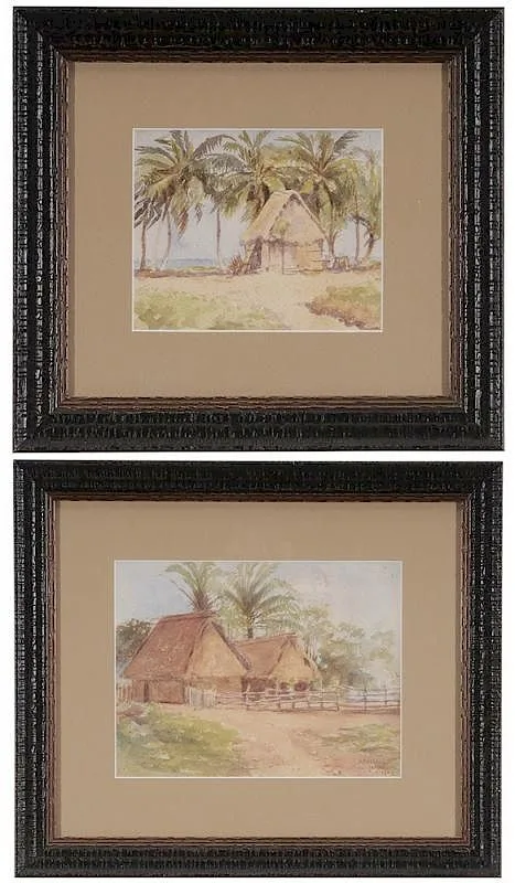 Untitled by Adelaide Mahan, Two watercolors on paper: one depicting a banana plantation in Honduras, sold Nov 2015