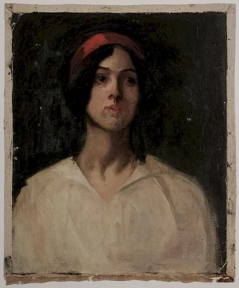 Young Woman with Red Headband by Adelaide Mahan, oil on canvas, sold Nov 2015