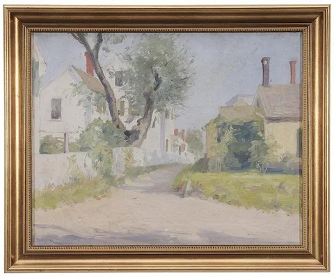 Adelaide Mahan, Village Street with White Fence, oil on canvas